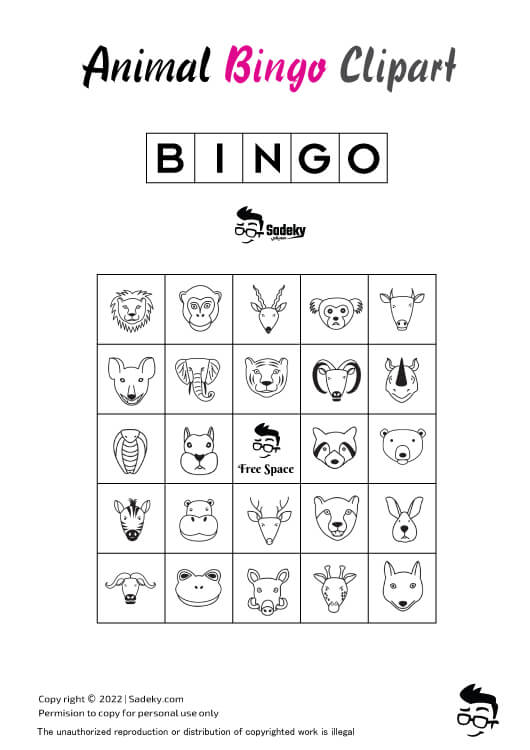 Animals bingo clip art black and white