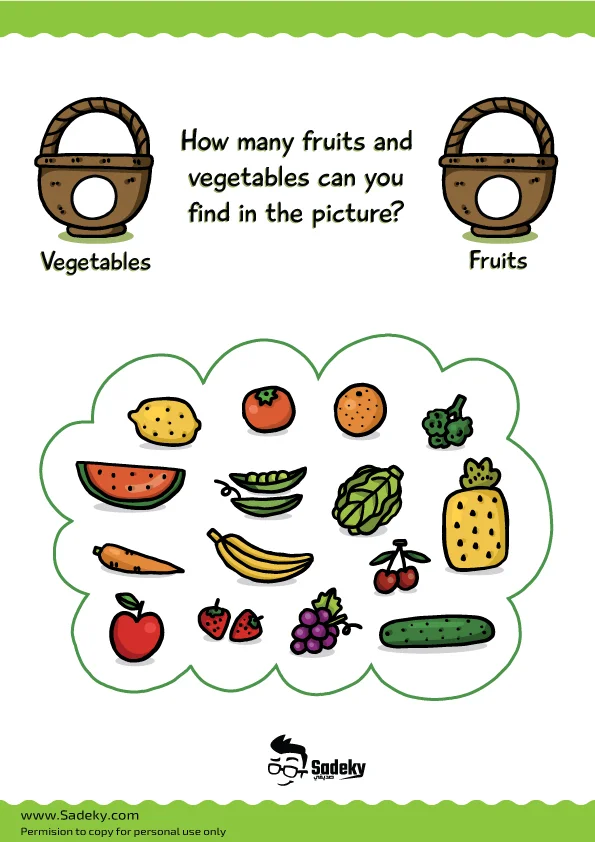 Sorting fruits and vegetables activity for preschoolers
