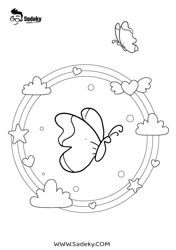 rainbow with butterflies coloring page 