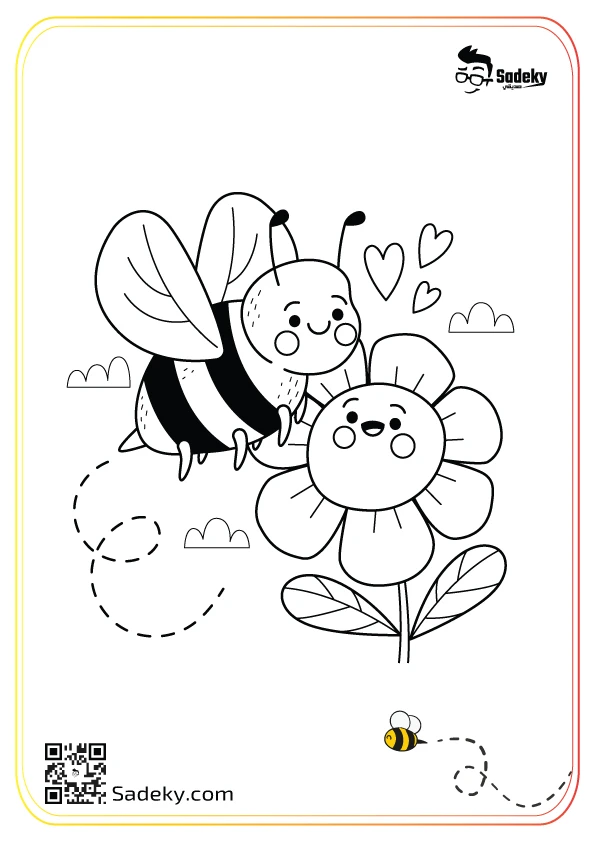 Bee on flower clipart black and white