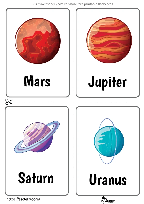 Printable planet flashcards for kindergarten preschool and toddlers space pdf