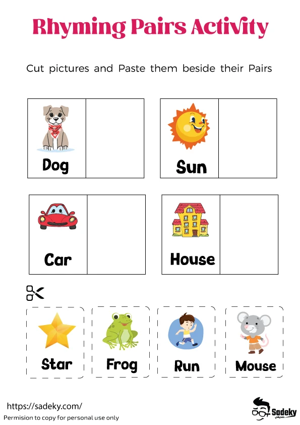 Rhyming worksheets for Kindergarten cut and paste free