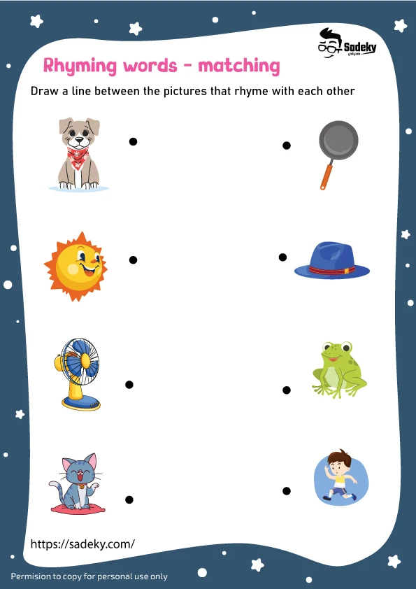 matching Rhyming words worksheet for kids free