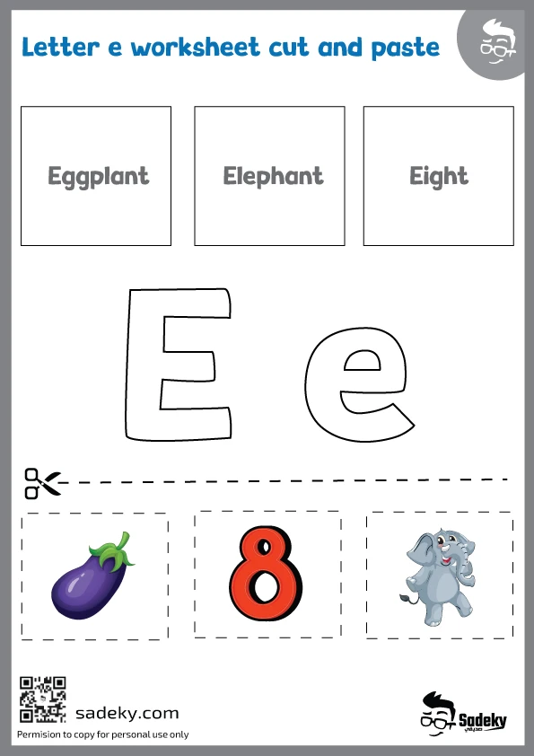free printable letter e worksheets cut and paste