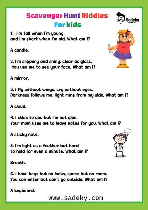 Indoor scavenger hunt riddles for kids printable with answers free