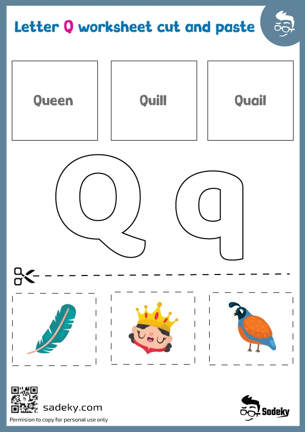 Letter q cut and paste worksheets