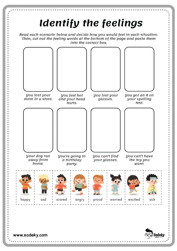 identifying feelings worksheet printable feeling chart​
