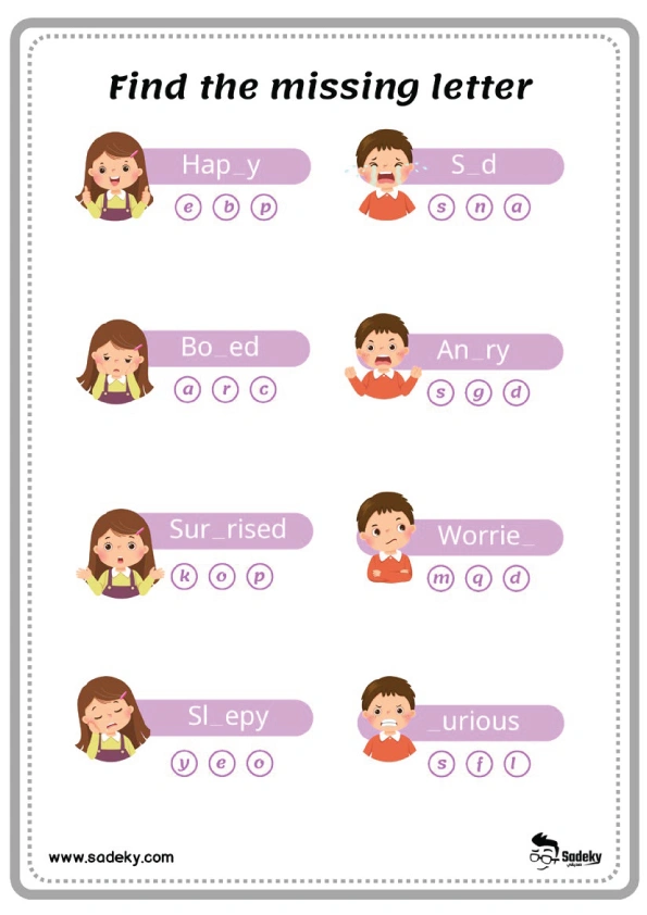 missing letter worksheets about feelings 