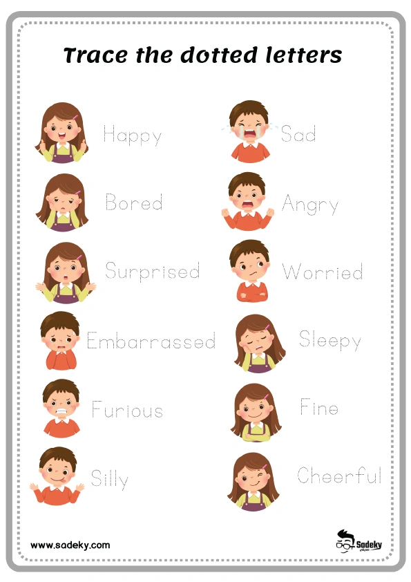 tracing-feelings emotions worksheet