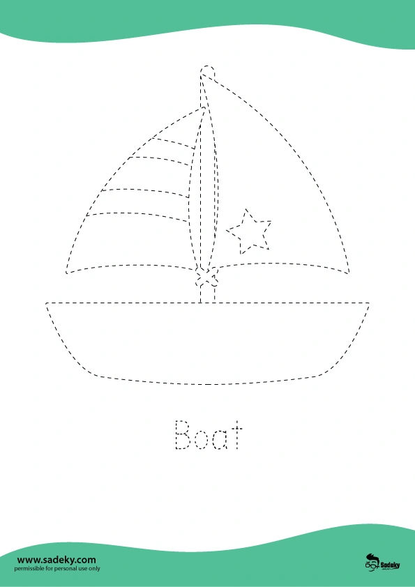 Tracing Pictures worksheets for Kindergarten, boat