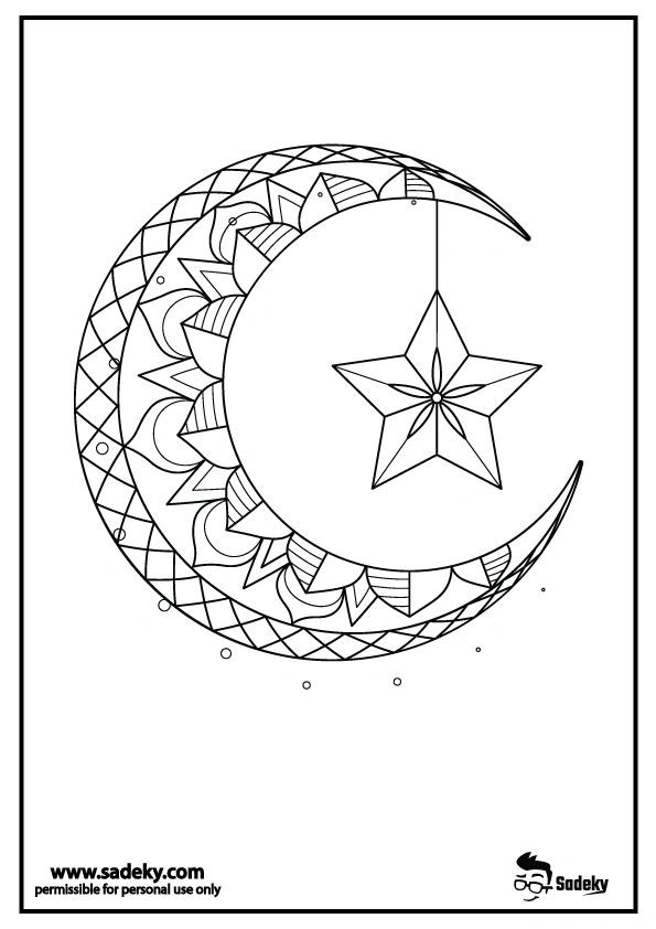 free pritable crescent moon and star coloring page