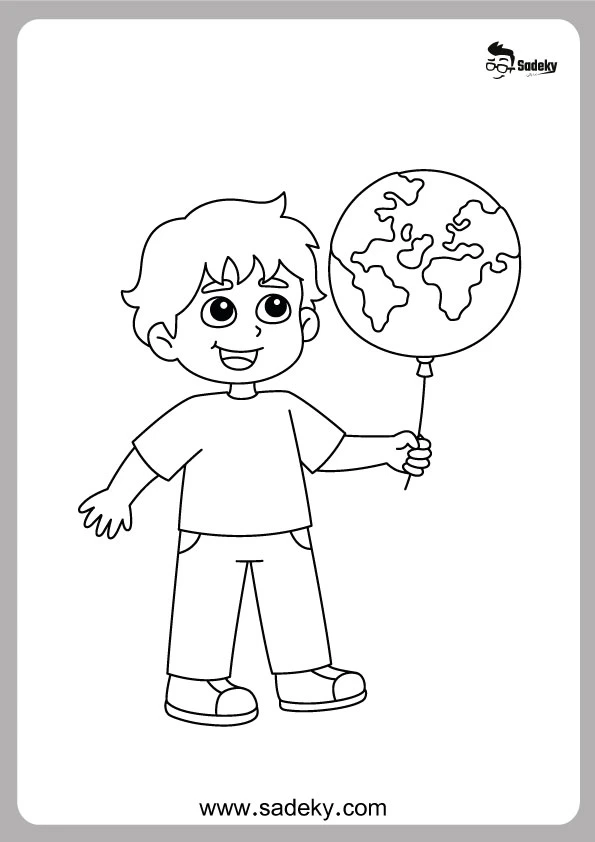 boy holding balloon earth day coloring 