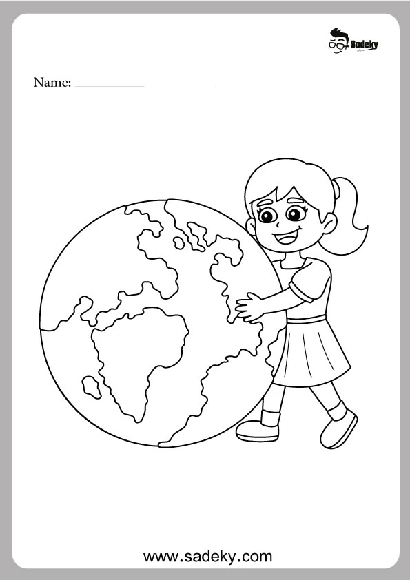 earth day coloring sheet with girl 