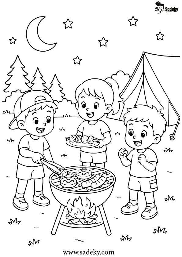 Camping coloring pages printable free PDF for kids