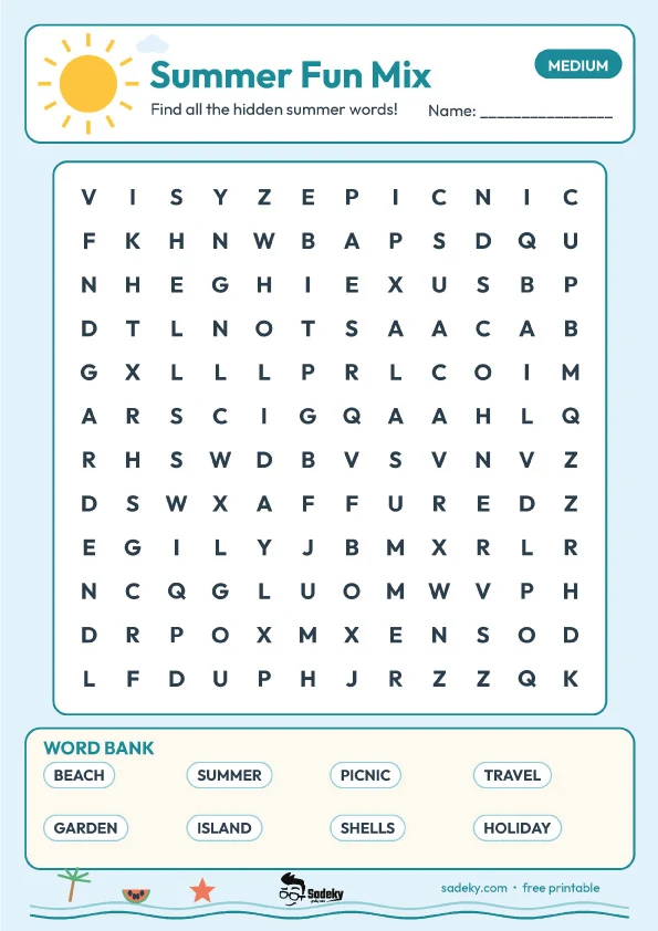 free summer word search printable