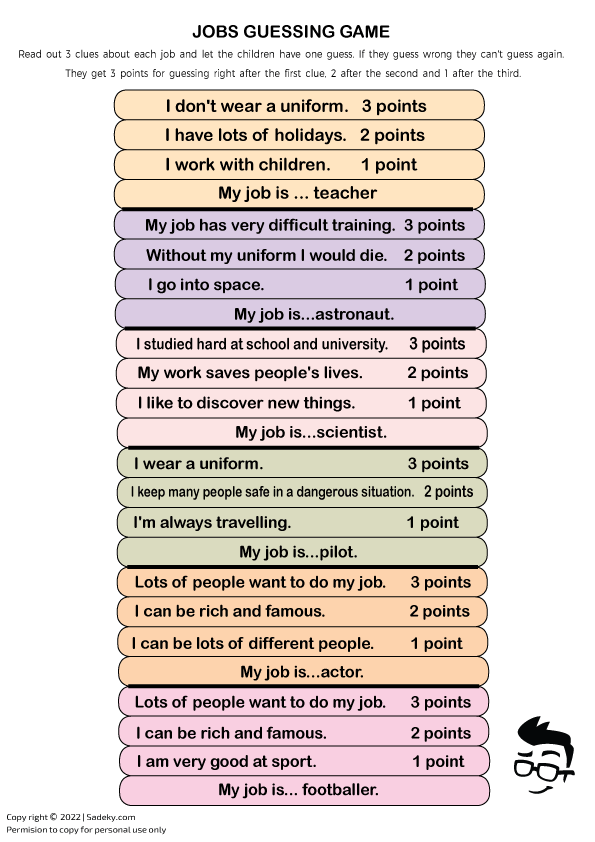 Guess the job game PDF
