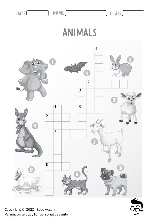 Crossword puzzle of animals free to print