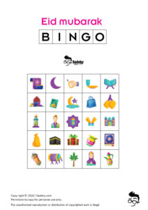 Bingo cards pdf for Eid Mubarak