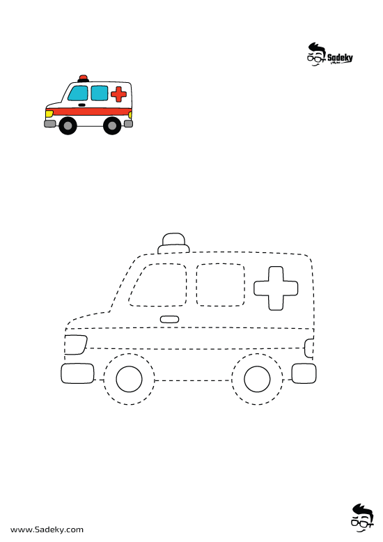 pre k shape tracing cars - Ambulance tracing