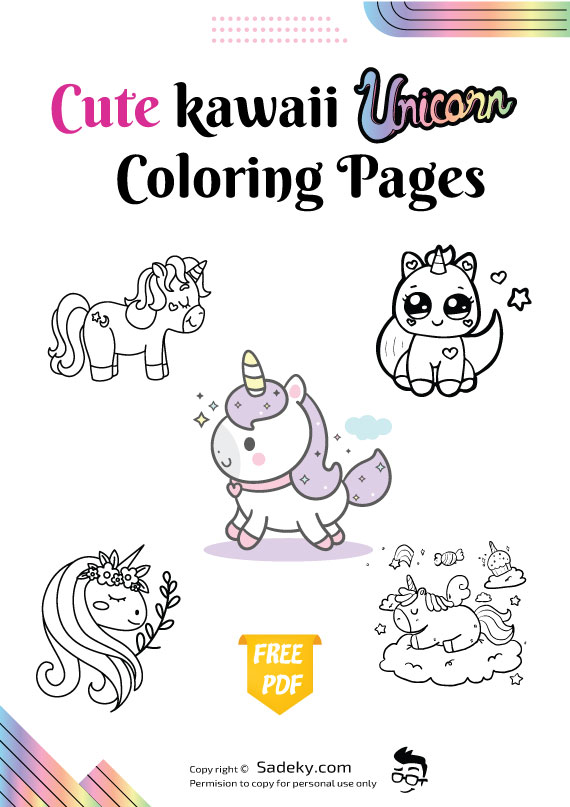 Free Cute kawaii Unicorn Coloring Pages Printable