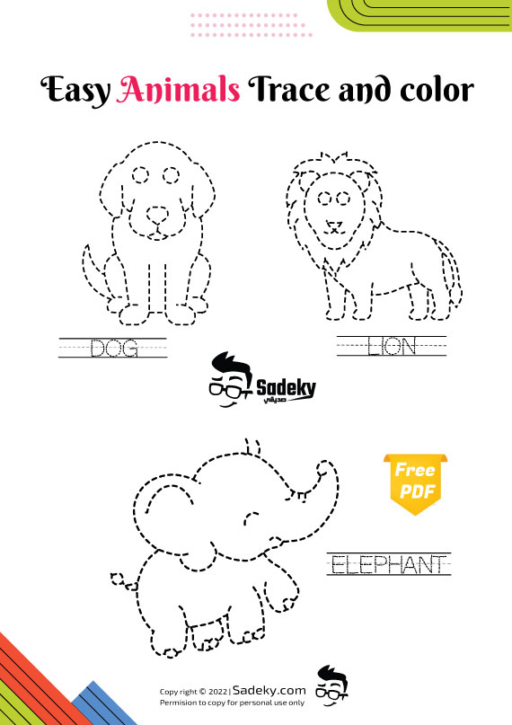Free Printable Easy Animals Trace and color 2023