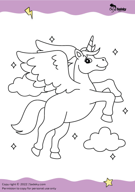 Flying unicorn colouring pages
