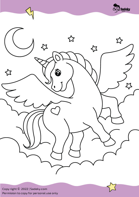 Unicorn with wings colouring pages 