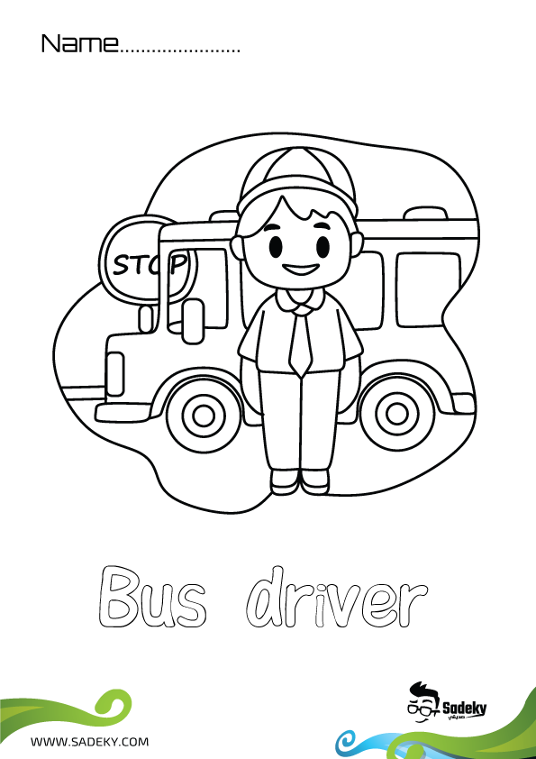 Coloring page of a bus driver for preschool