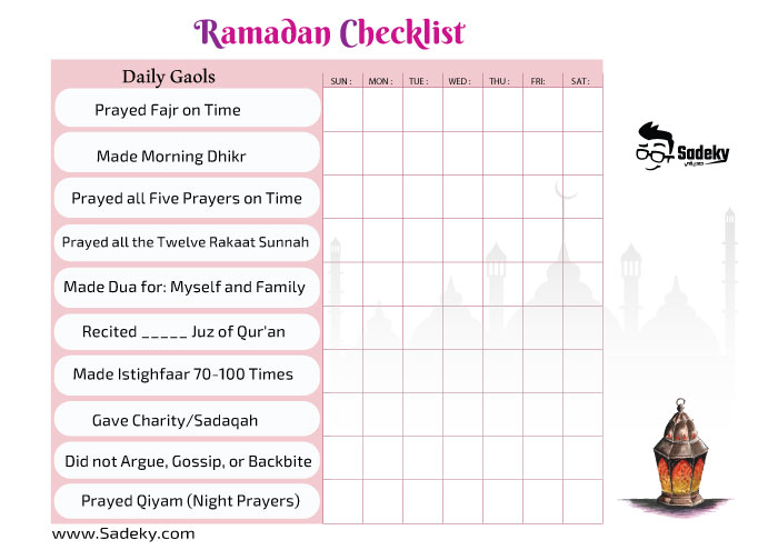 Daily ibadah checklist for Ramadan