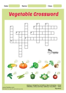 Vegetable puzzle crossword for kids PDF