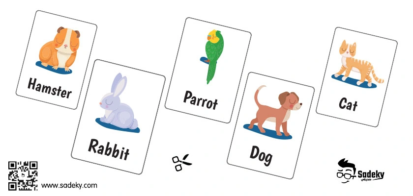 printable pet Animals flashcards for kids