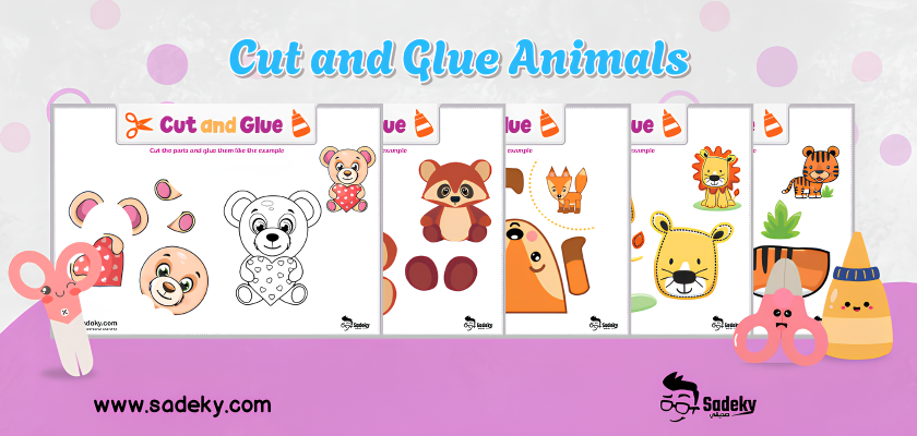 Cut and glue animals worksheets PDF