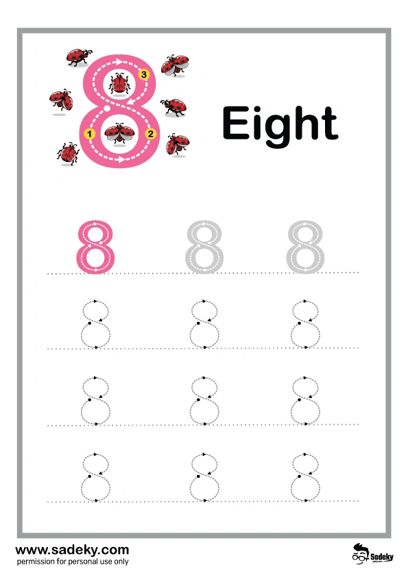 Number 8 worksheet for Kindergarten