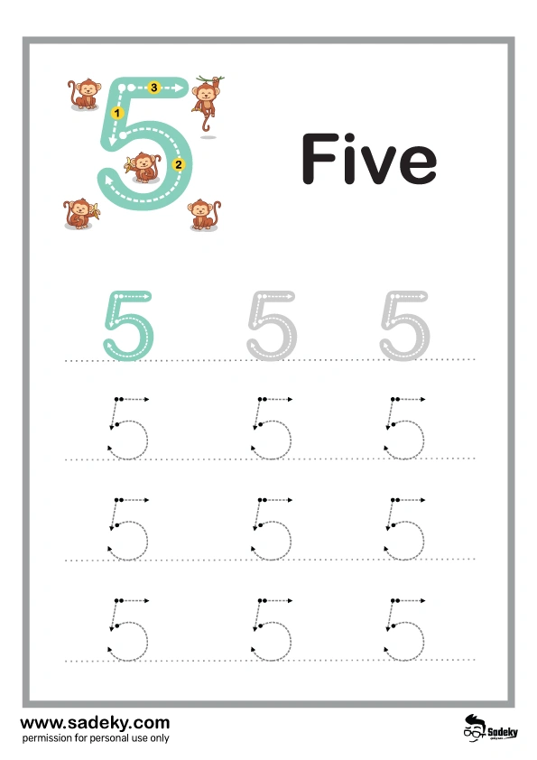 Tracing numbers 0 -10 worksheet number five