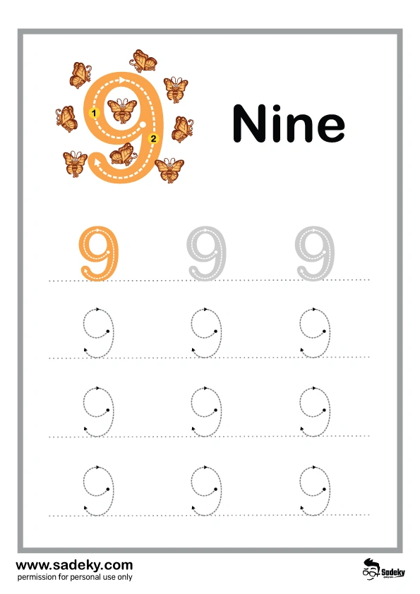 Free printable number 9 worksheets for preschool