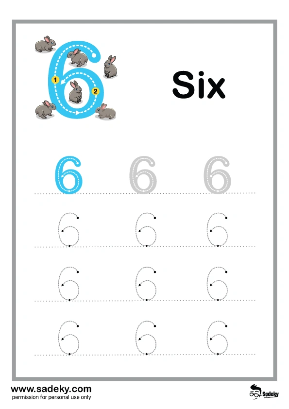 Number 6 tracing Worksheets for preschool